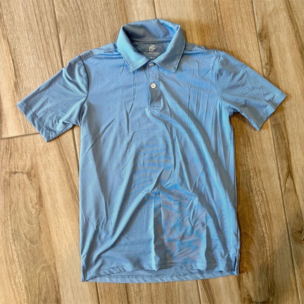 Class Club Boys Polo Shirt Size 10/12 Blue Micro Stripe Golf Short